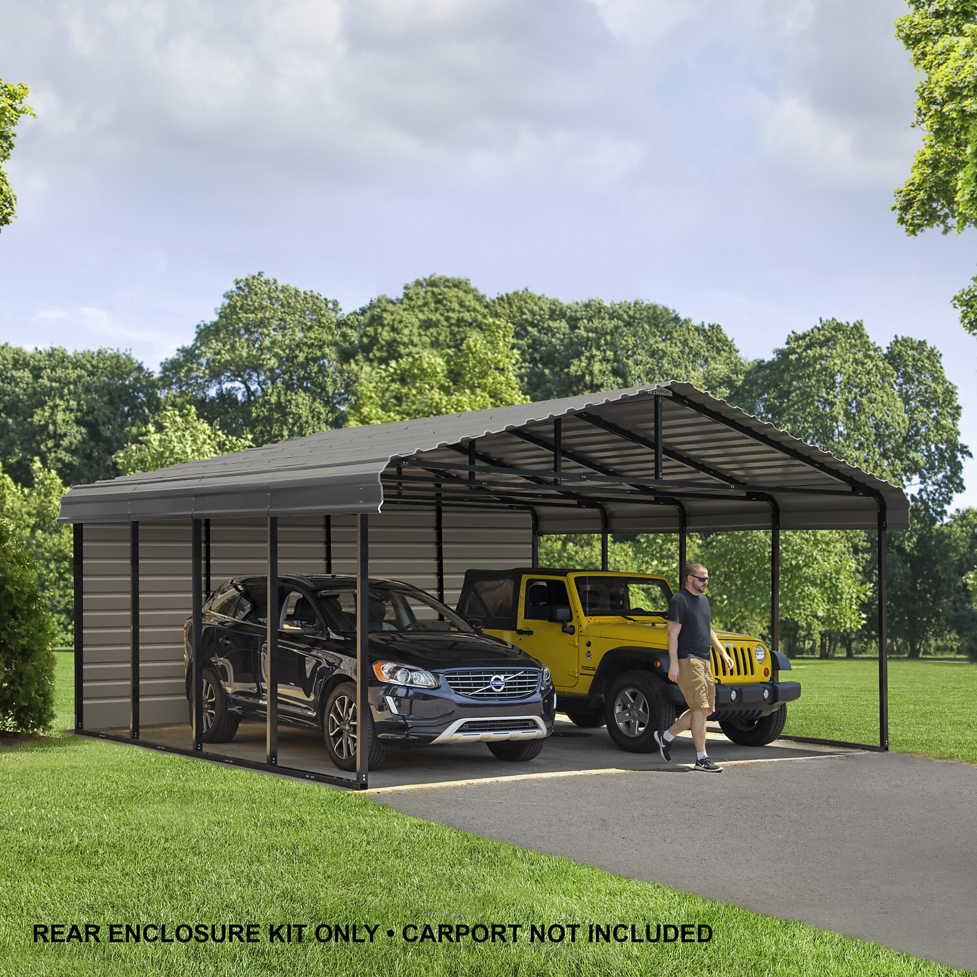 Arrow, Arrow Carport 20x9ft. Rear Enc, Width 243 in, Height 142.75 in, Cover Material Steel, Model# ECL2009CCXR